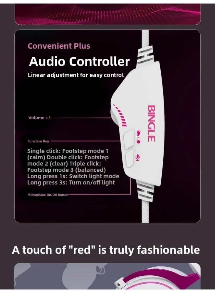 بينجل سماعة ألعاب ليفياثان، منفذ USB من النوع C / USB - صوت محيطي افتراضي 7.1 - ميكروفون قابل للفصل بخاصية إلغاء الضوضاء - وحدة تشغيل ديناميكية 53 مم - وسادات أذن مريحة وجيدة التهوية - متوافقة مع الهواتف المحمولة، وأجهزة الكمبيوتر، وأجهزة Xbox، وPS 4/5 | أبيض/وردي - Image 3